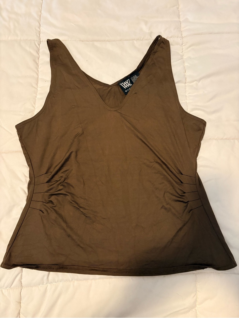 Worth Brown V-Neck Tank with Side Ruching